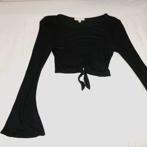Cropped Bell-Sleeve Black Top